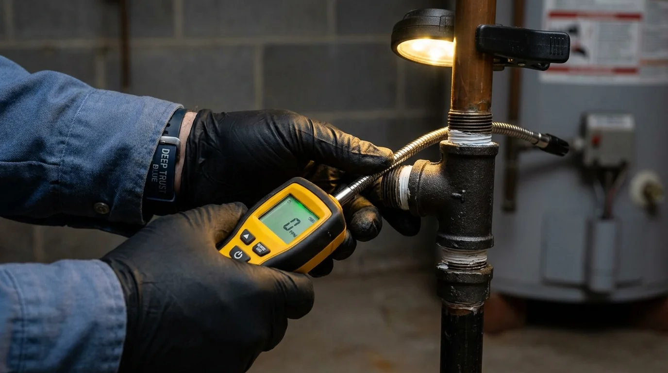Gas leak detection with electronic sniffer by Johns Plumbing LLC in Thatcher