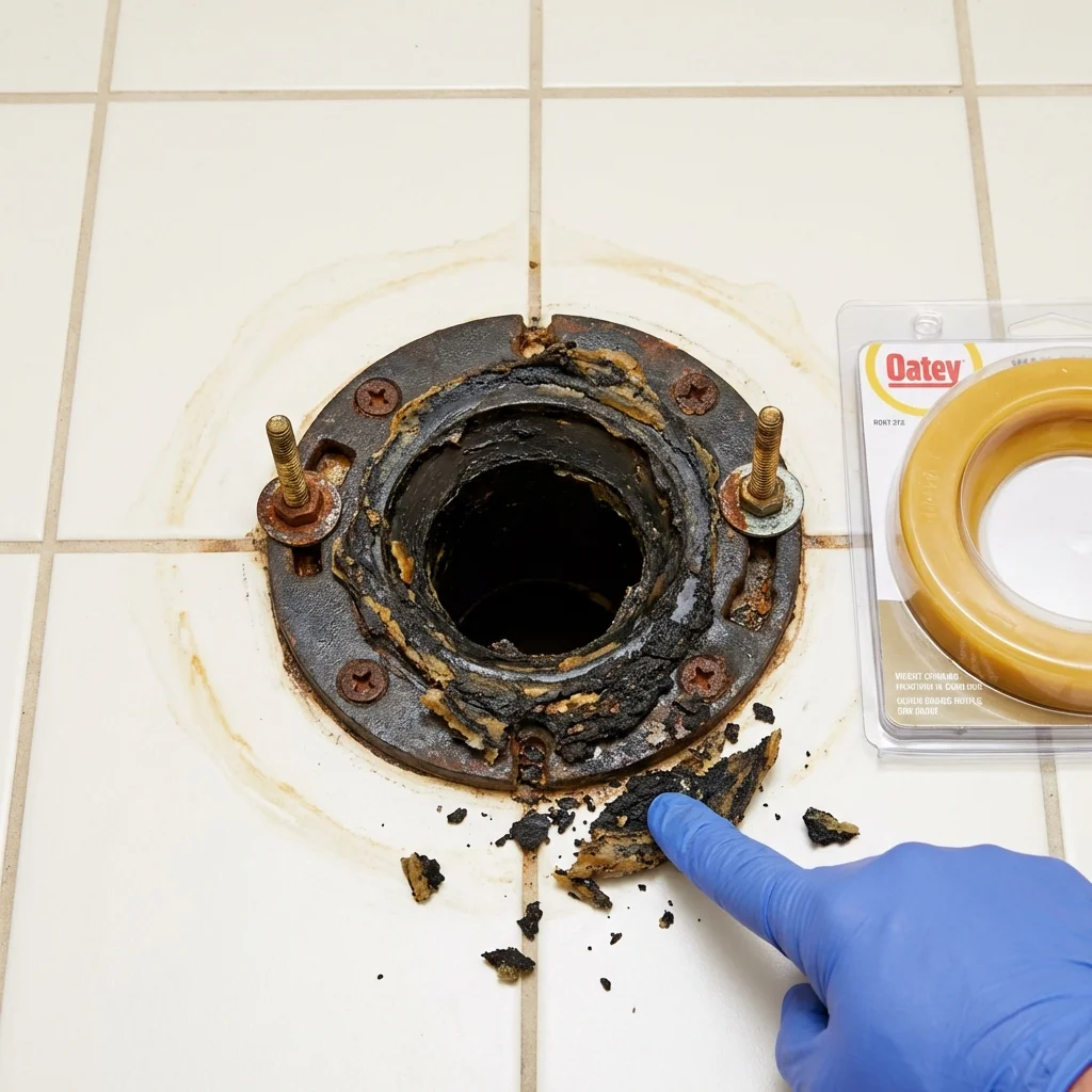 Failed wax ring showing water seepage at the base of a toilet in a Thatcher, AZ home