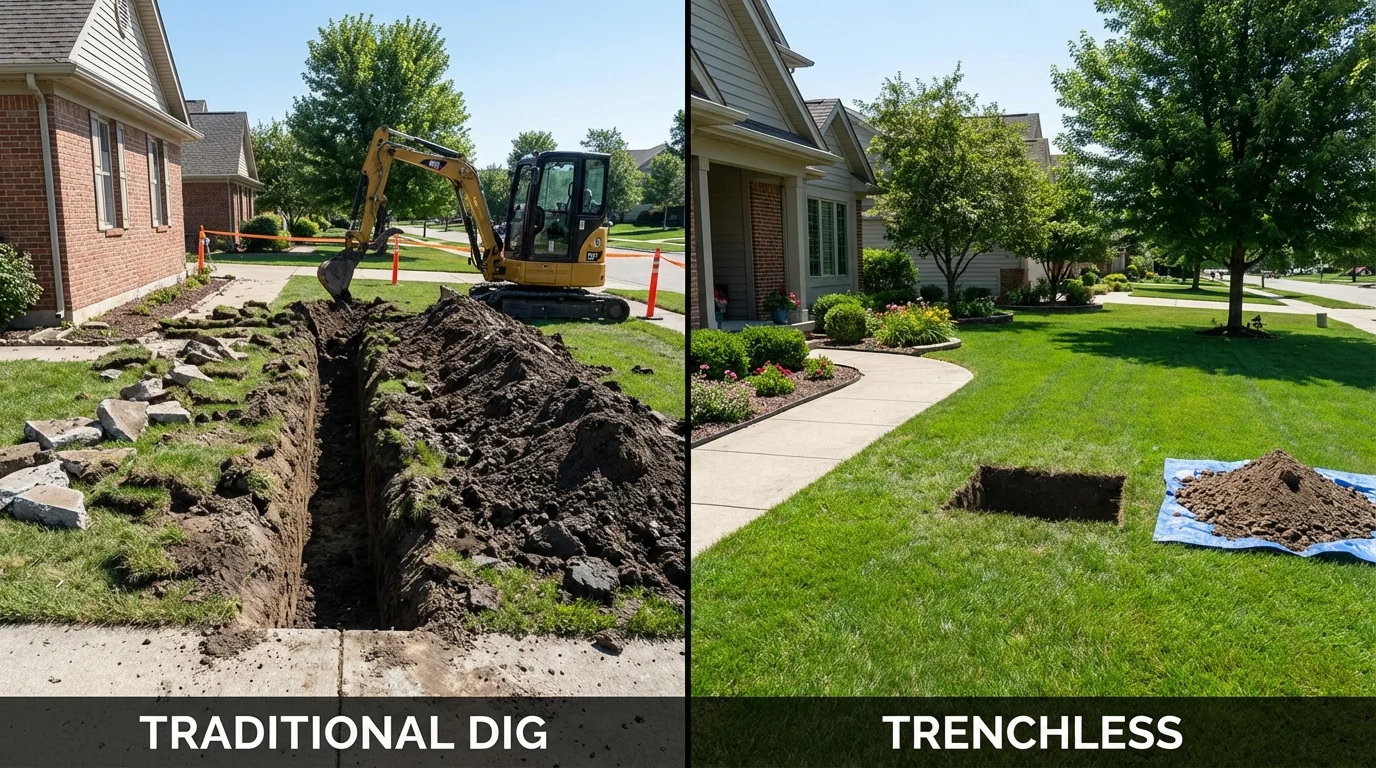 Trenchless sewer repair with minimal yard damage versus traditional excavation in Thatcher, AZ